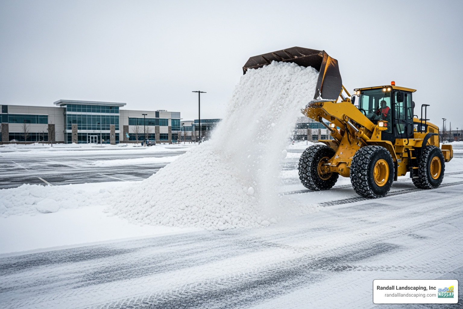 heavy-duty snow removal equipment like a front-loader clearing snow - snow removal price per square foot