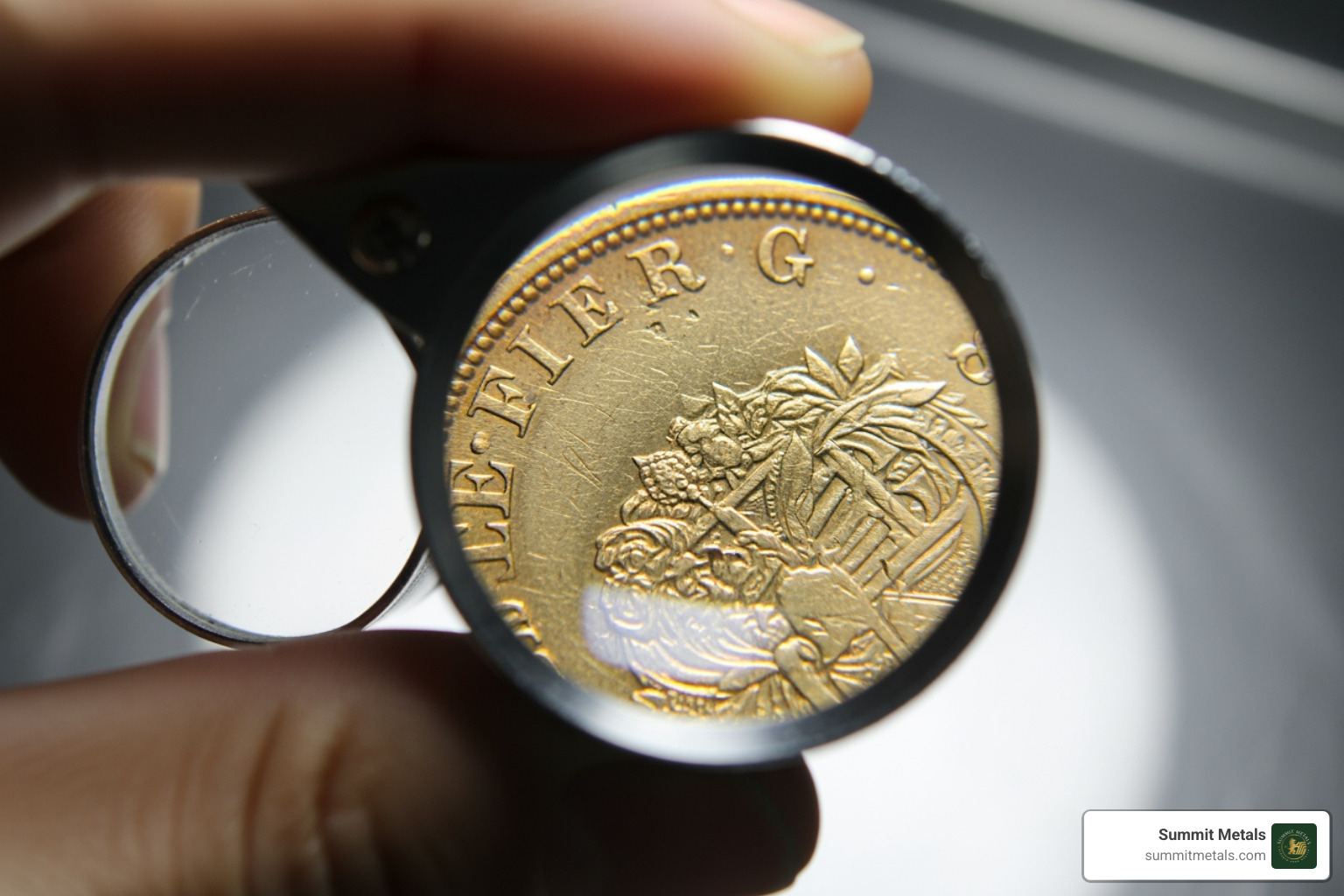 of a jeweler's loupe examining a gold coin - sell gold coins utah