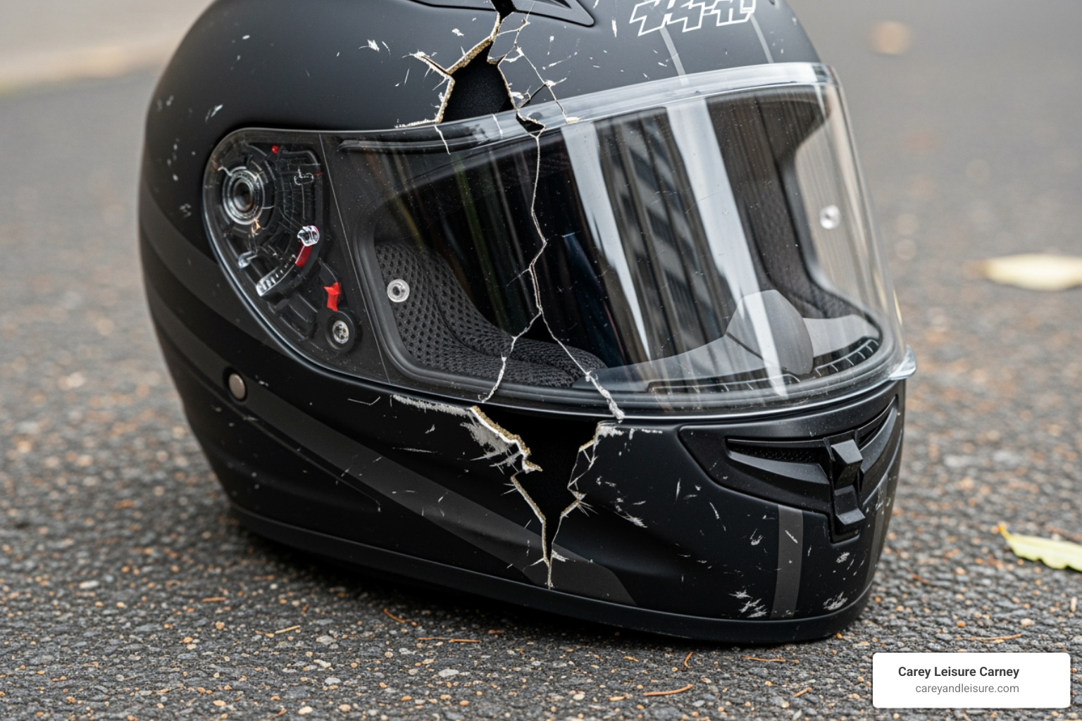 cracked motorcycle helmet - motorcycle accident attorney clearwater fl