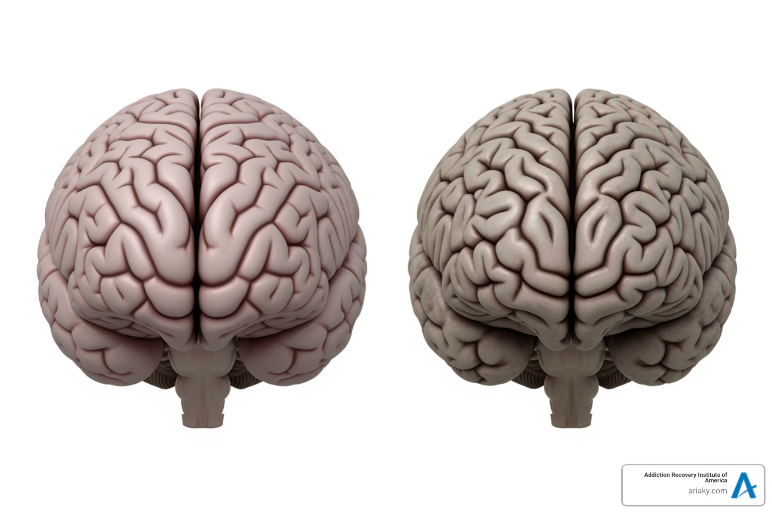 Illustration of a healthy brain vs. a brain affected by meth use, showing damaged areas - meth detox