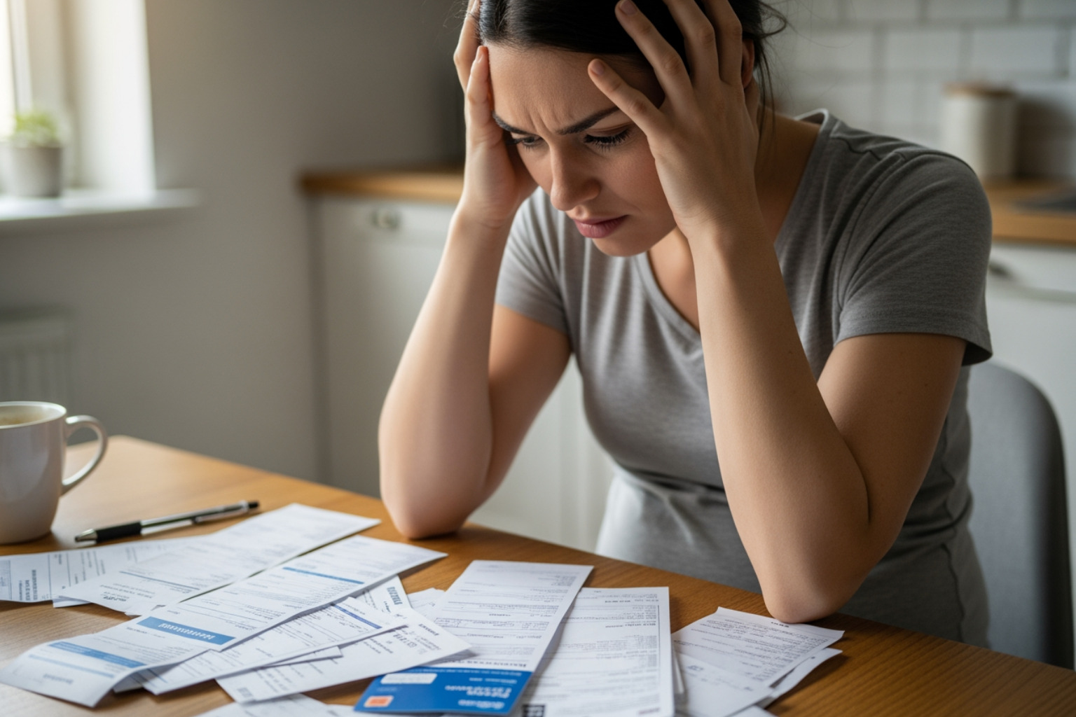 stressed woman looking at bills - housing for pregnant single mothers stressed woman looking at bills - housing for pregnant single mothers