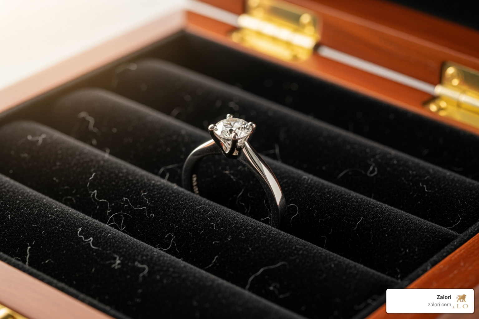 white gold ring in a fabric-lined jewelry box compartment - how to care for white gold engagement ring white gold ring in a fabric-lined jewelry box compartment - how to care for white gold engagement ring