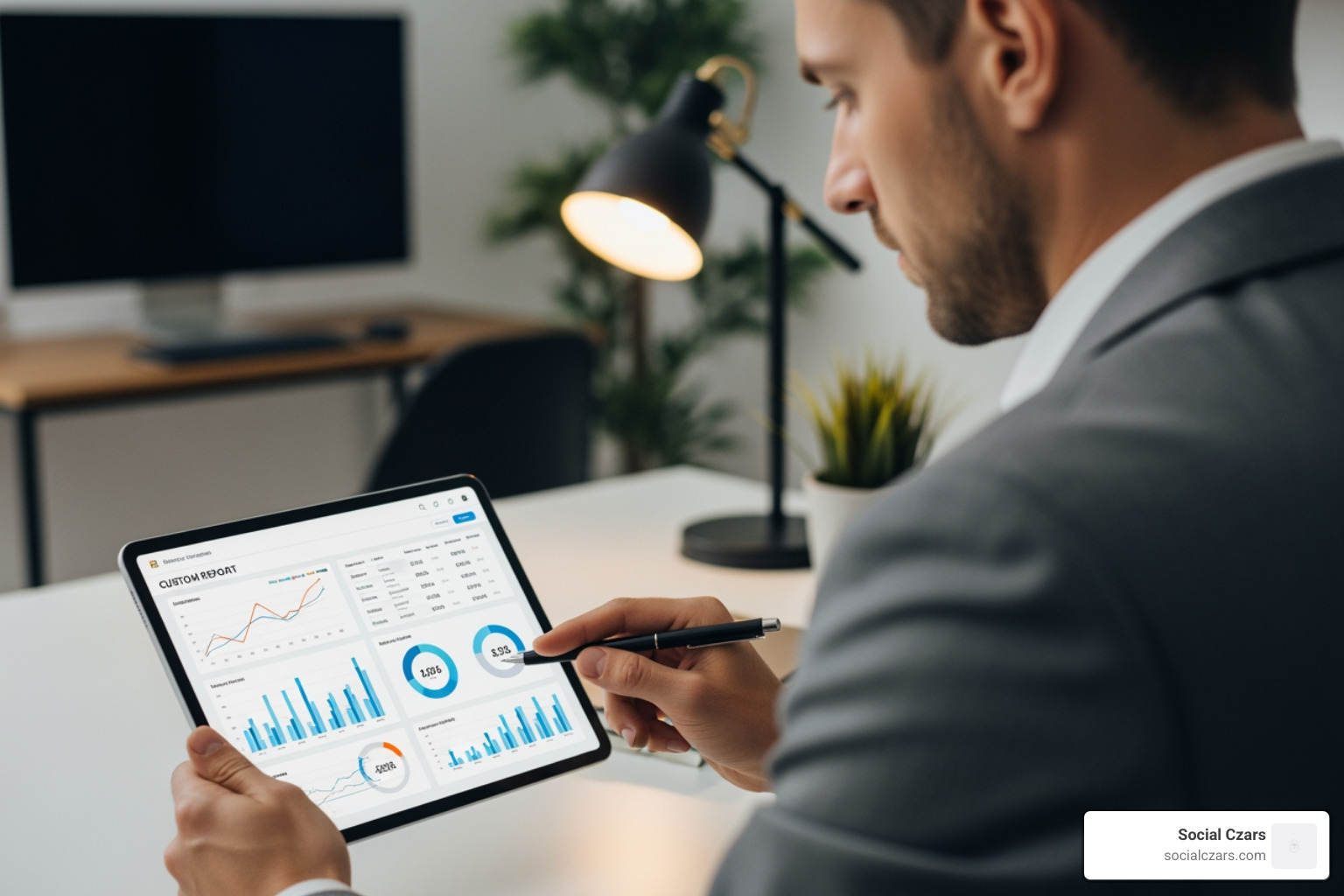 person analyzing a custom report on a tablet, showing graphs and charts - custom seo reports in your company design miami fl person analyzing a custom report on a tablet, showing graphs and charts - custom seo reports in your company design miami fl