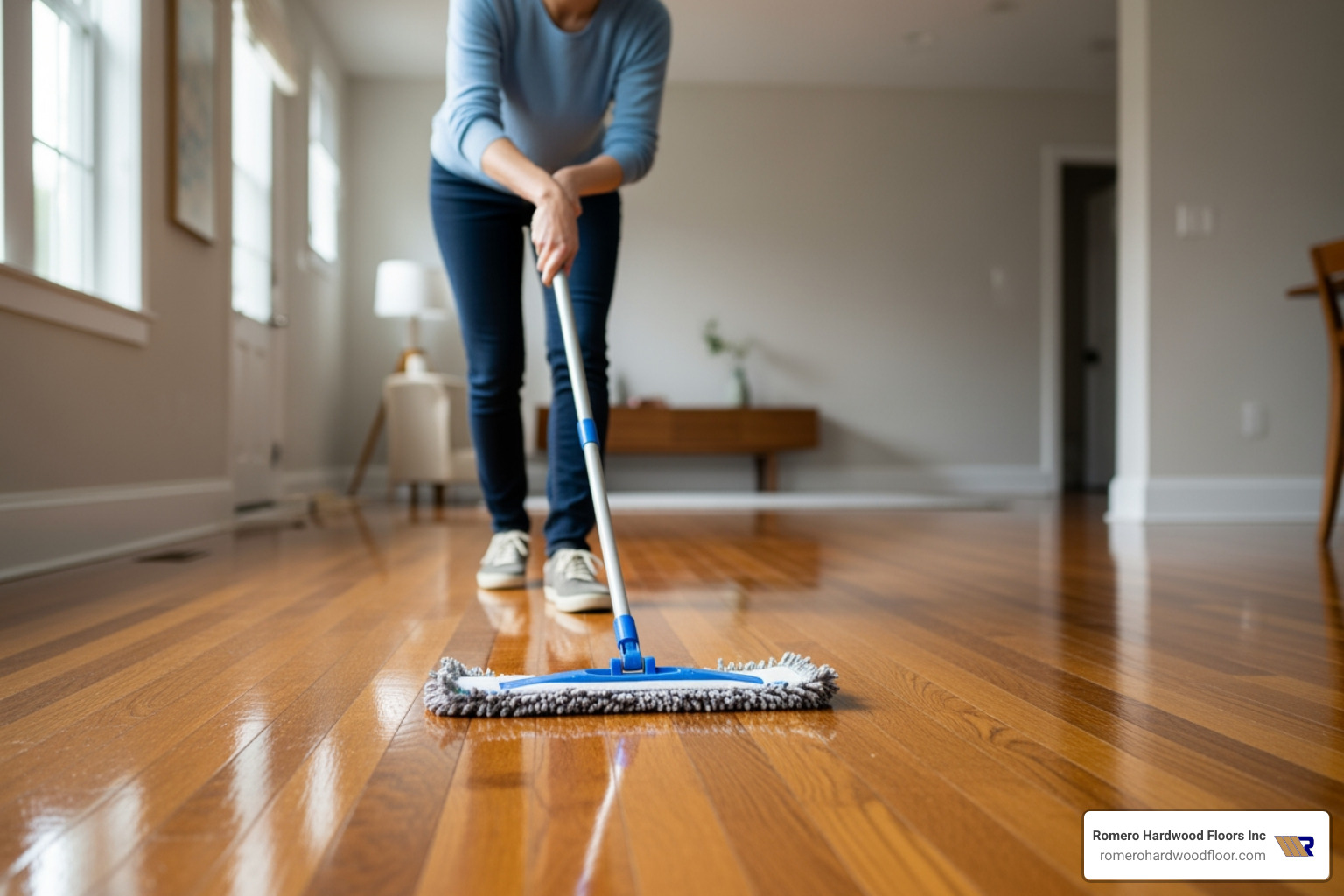 Image of a person using a microfiber mop on a hardwood floor. - protect hardwood floor Image of a person using a microfiber mop on a hardwood floor. - protect hardwood floor