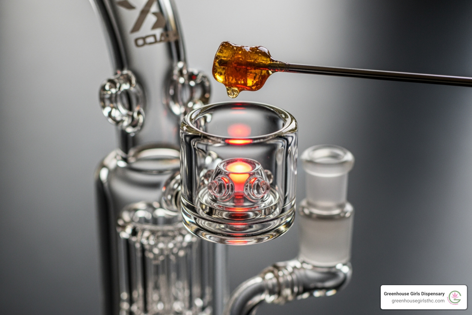 dab rig with a glowing banger and a dab tool with concentrate - thca extracts