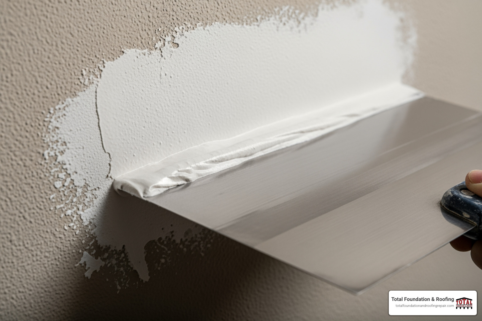 Wide drywall knife feathering joint compound - patching plaster with drywall