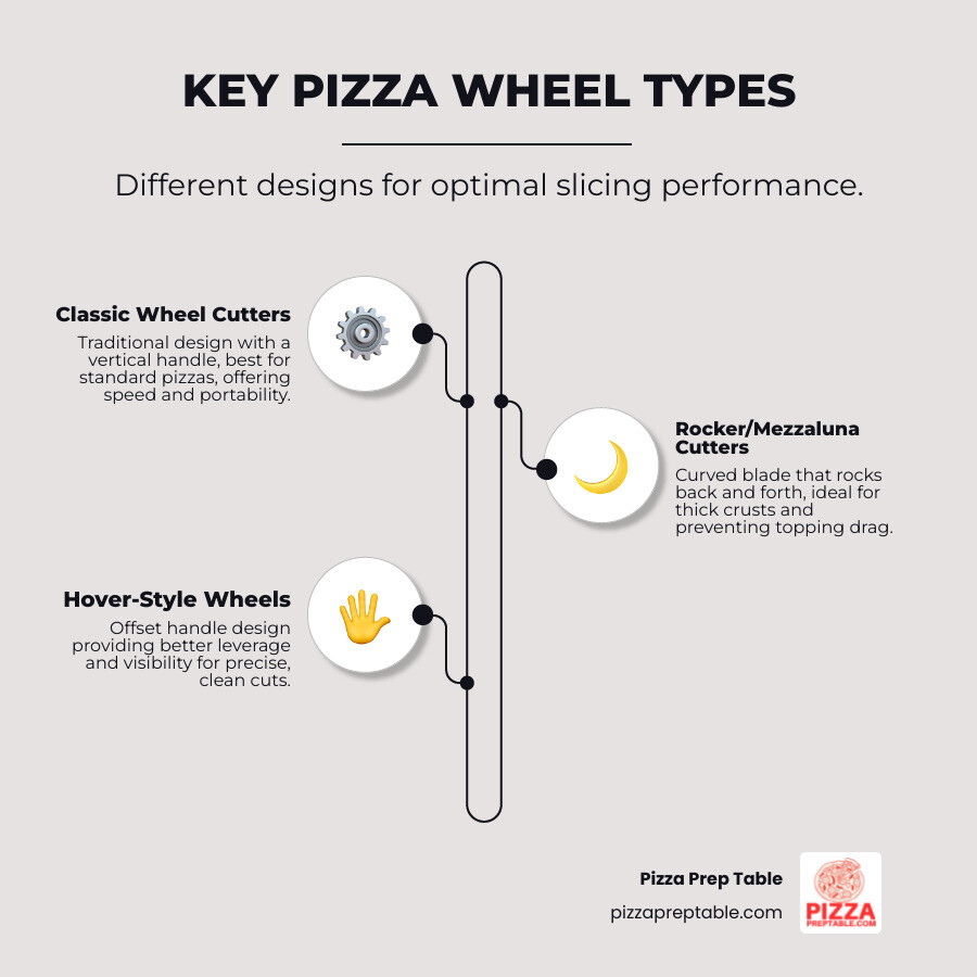 infographic showing three types of pizza wheels with their key features: classic wheel cutters with vertical handles for speed and portability, rocker cutters with curved blades for thick crust pizzas, and hover-style wheels with offset handles for better control and visibility - pizza wheels infographic infographic-line-3-steps-elegant_beige infographic showing three types of pizza wheels with their key features: classic wheel cutters with vertical handles for speed and portability, rocker cutters with curved blades for thick crust pizzas, and hover-style wheels with offset handles for better control and visibility - pizza wheels infographic infographic-line-3-steps-elegant_beige