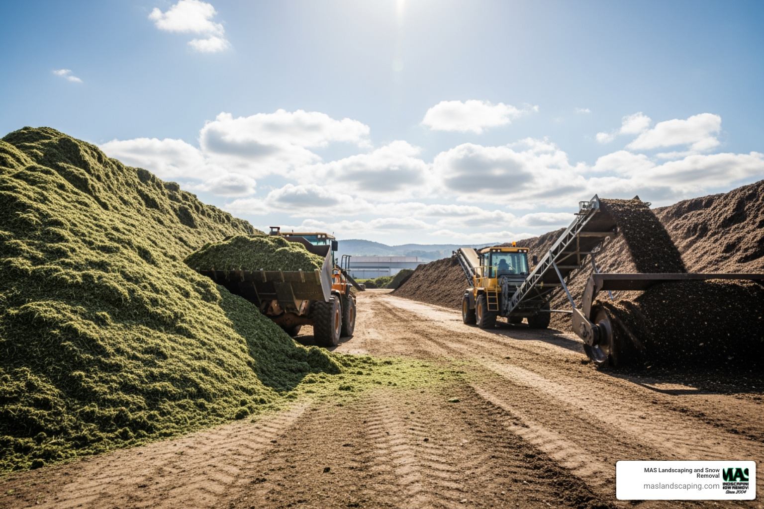 a large-scale composting facility turning green waste into mulch - pick up green waste