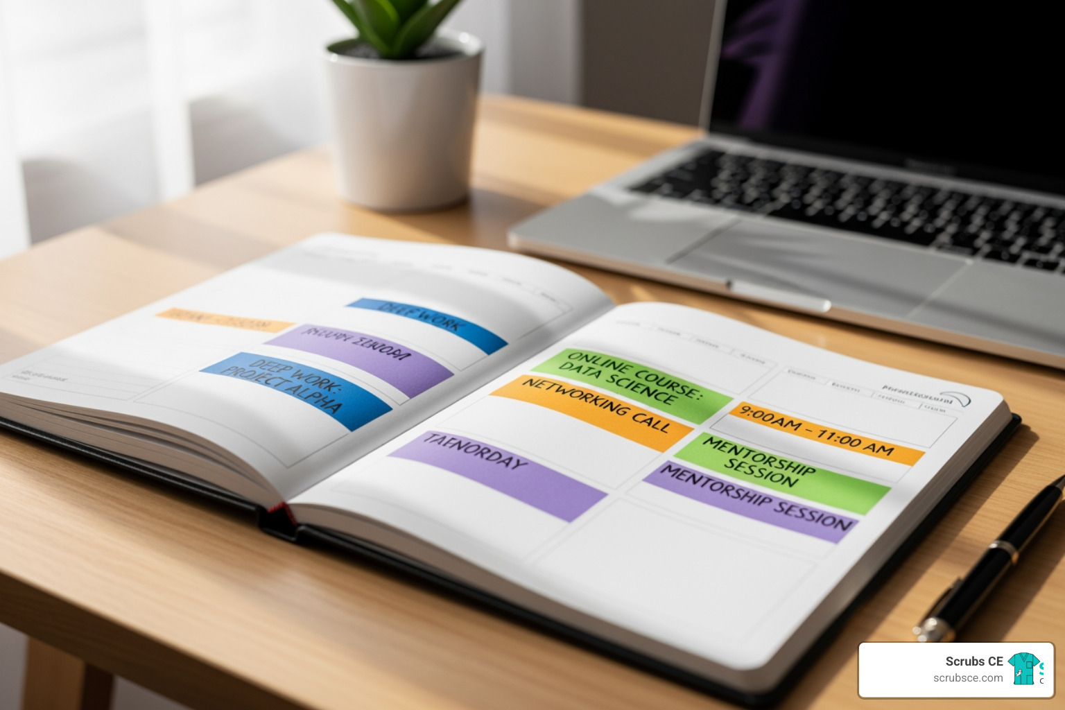 calendar with a flexible schedule highlighting "CE Time" - CE course online calendar with a flexible schedule highlighting "CE Time" - CE course online