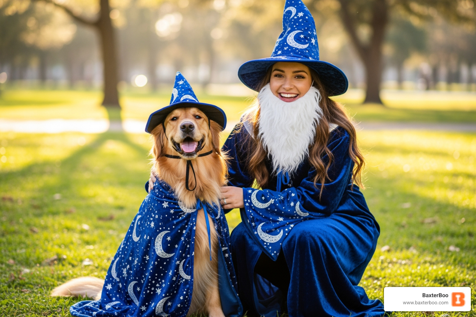dog and owner in matching wizard costumes - dog costumes dog and owner in matching wizard costumes - dog costumes