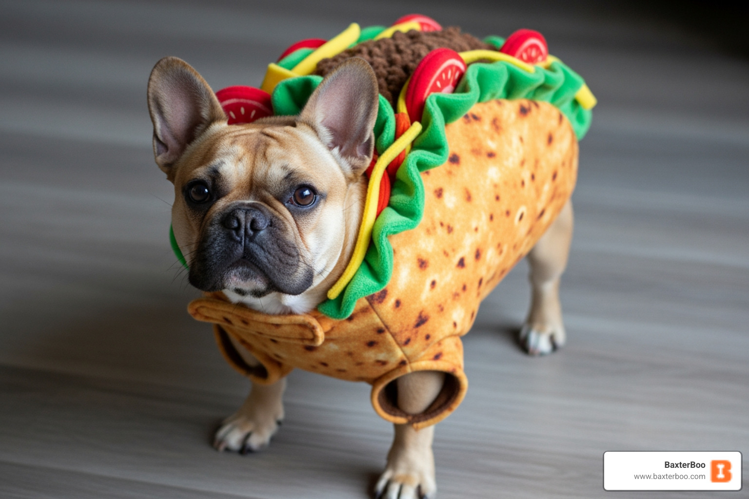 French Bulldog in a funny taco costume - dog costumes French Bulldog in a funny taco costume - dog costumes