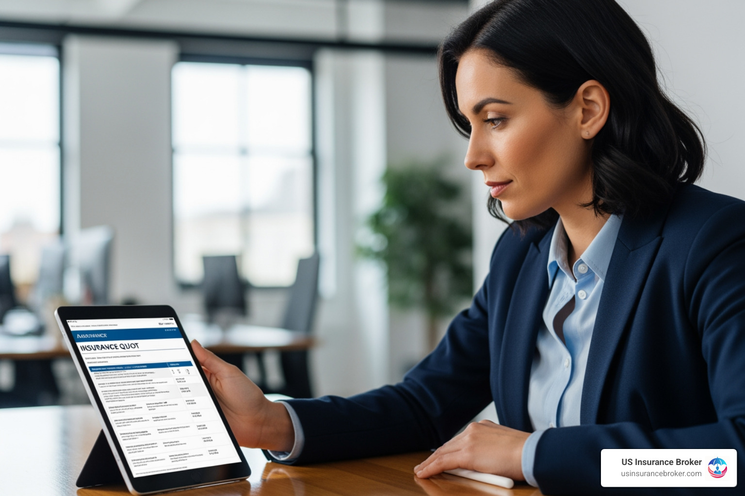 A business owner reviewing an insurance quote on a tablet - workers comp cost Florida