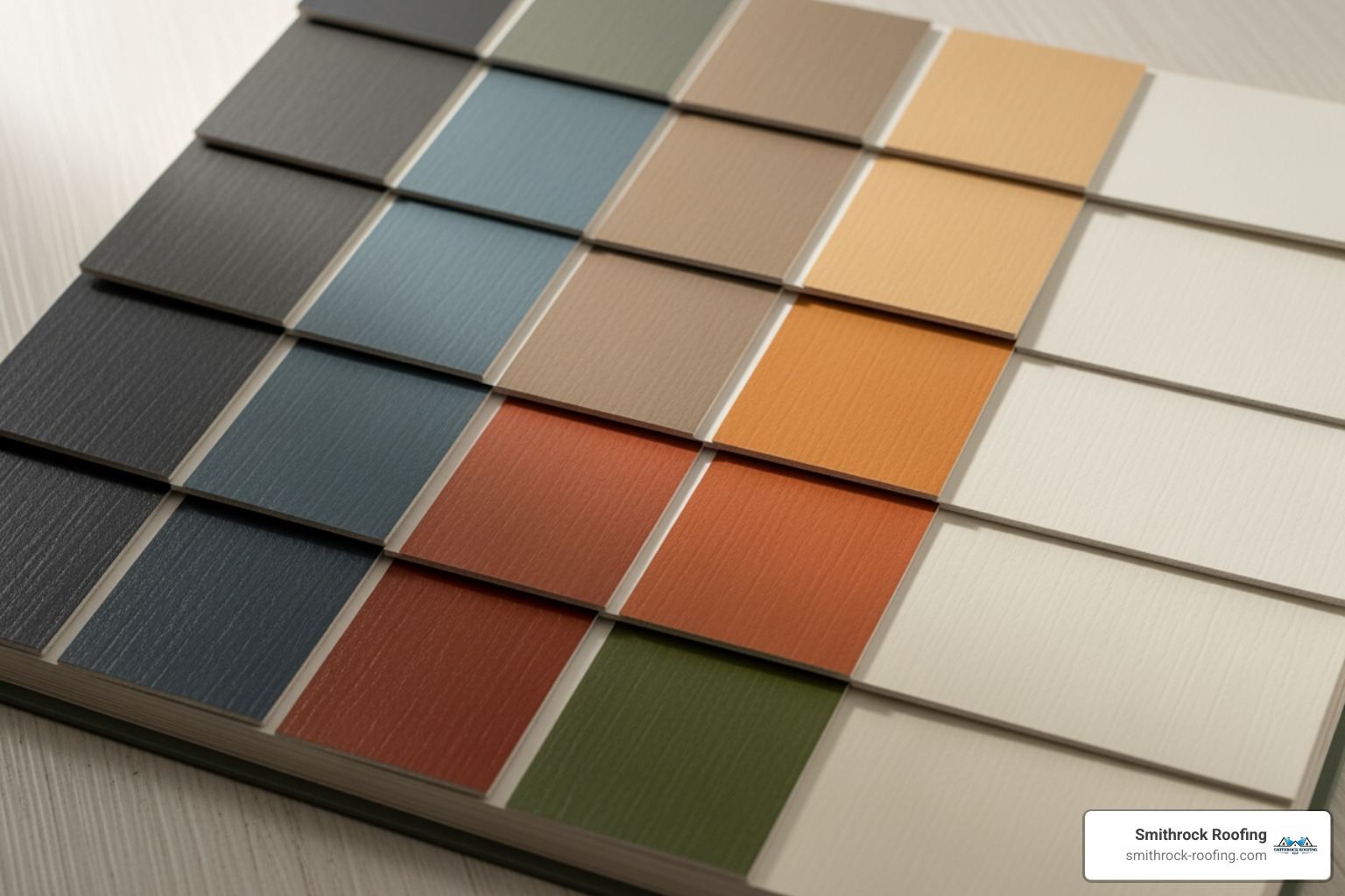 swatch book showing popular vinyl siding colors like dark grays, blues, and earth tones - vinyl siding options