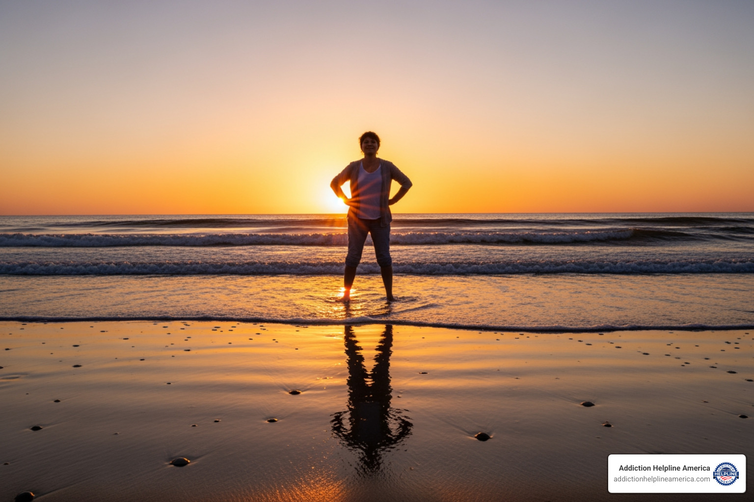 A person standing confidently on a beach at sunrise, symbolizing new beginnings in recovery - The Haven Detox – Florida A person standing confidently on a beach at sunrise, symbolizing new beginnings in recovery - The Haven Detox – Florida