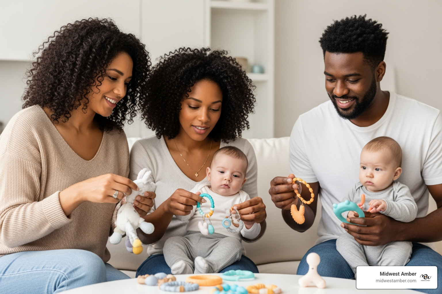 a family choosing safe alternatives for infant care - Amber necklace for infants