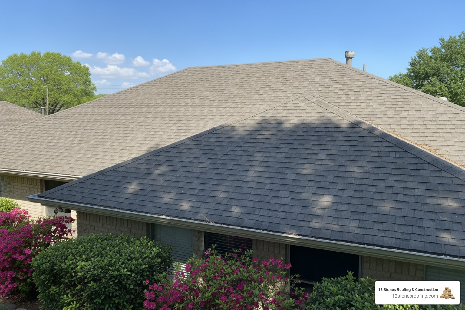 newly repaired, sturdy roof on a sunny day in Pasadena, TX. - roof repair company Pasadena