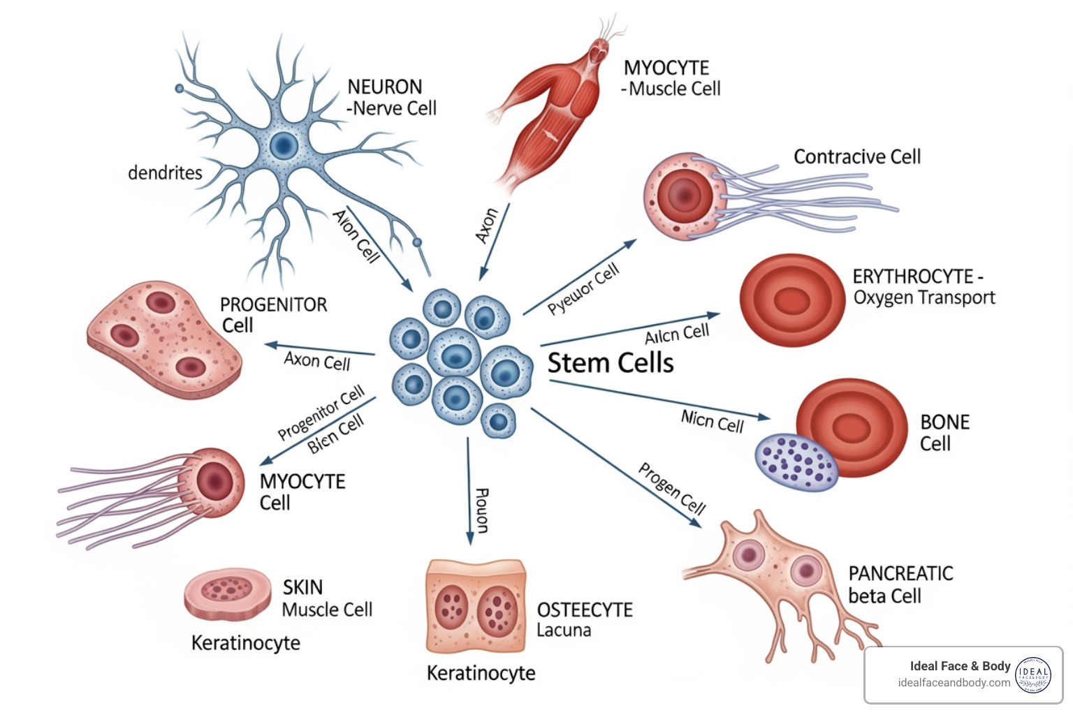 diagram showing stem cells differentiating into various cell types - stem cell therapy cost diagram showing stem cells differentiating into various cell types - stem cell therapy cost
