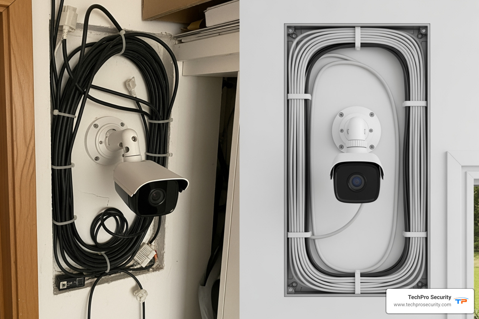 messy DIY camera wiring job to a clean, professional installation - camera installers near me messy DIY camera wiring job to a clean, professional installation - camera installers near me