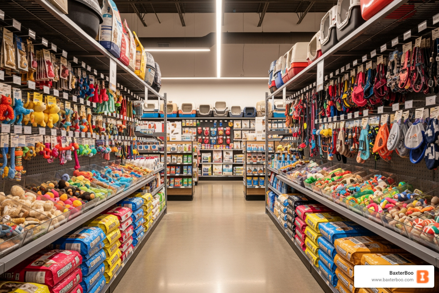 A well-organized pet supply aisle with food, toys, and accessories - pet supplies Vernon Hills