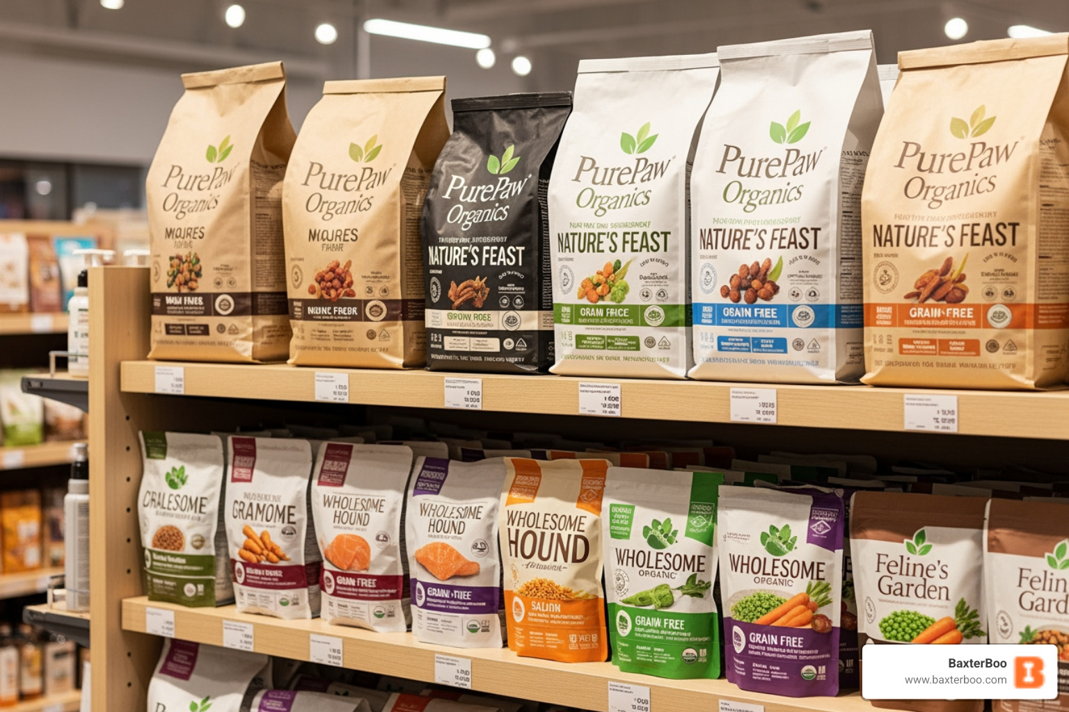 Natural and organic pet food bags on a shelf - pet supplies Vernon Hills