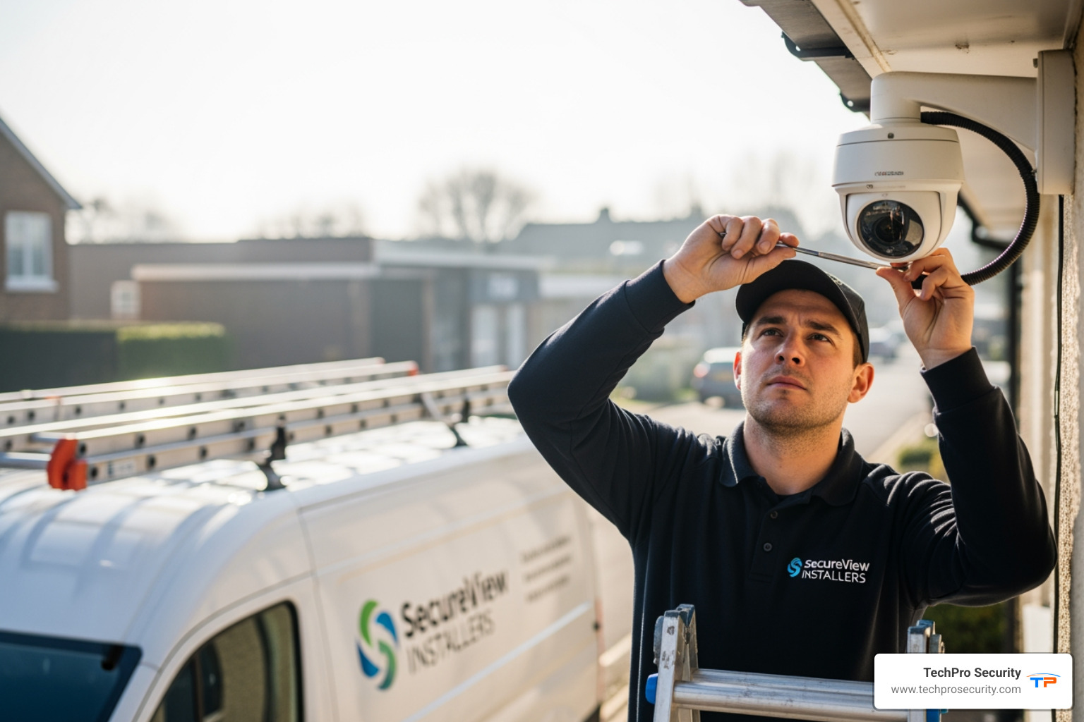 installer discussing a quote with a homeowner on a tablet - camera installers near me installer discussing a quote with a homeowner on a tablet - camera installers near me