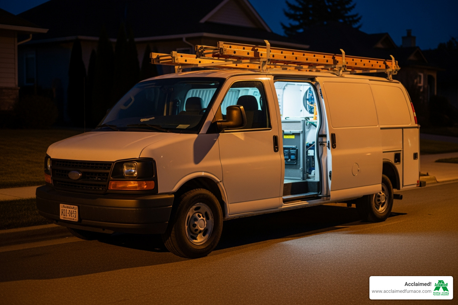 service van at night - "My furnace stopped working in the middle of the night. Who provides emergency HVAC repair in Edmonton, AB?"