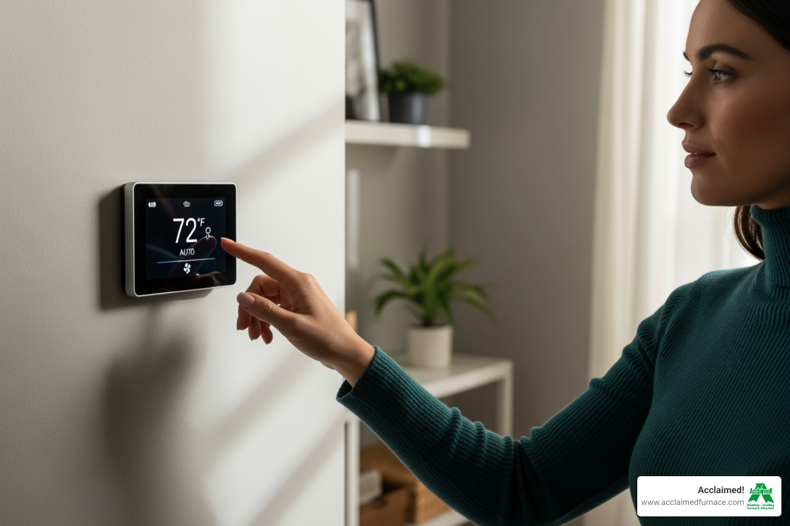 person checking their thermostat display - "My furnace stopped working in the middle of the night. Who provides emergency HVAC repair in Edmonton, AB?"