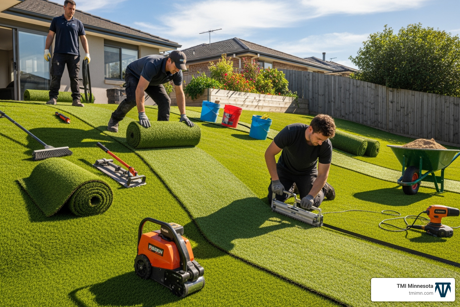 Artificial lawn installation on a sloped yard - artificial lawn cost