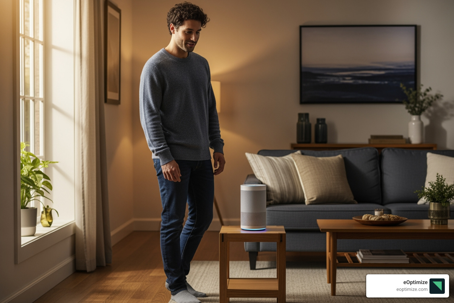 Person speaking into a smart speaker - Search engine evolution