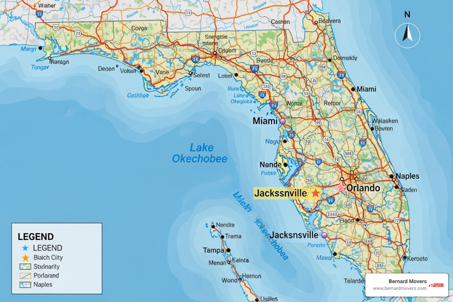 map of Florida highlighting popular cities for newcomers - move to Florida map of Florida highlighting popular cities for newcomers - move to Florida