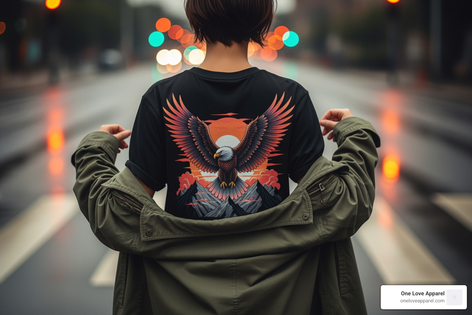 person layering a back print t-shirt - back printed t shirt