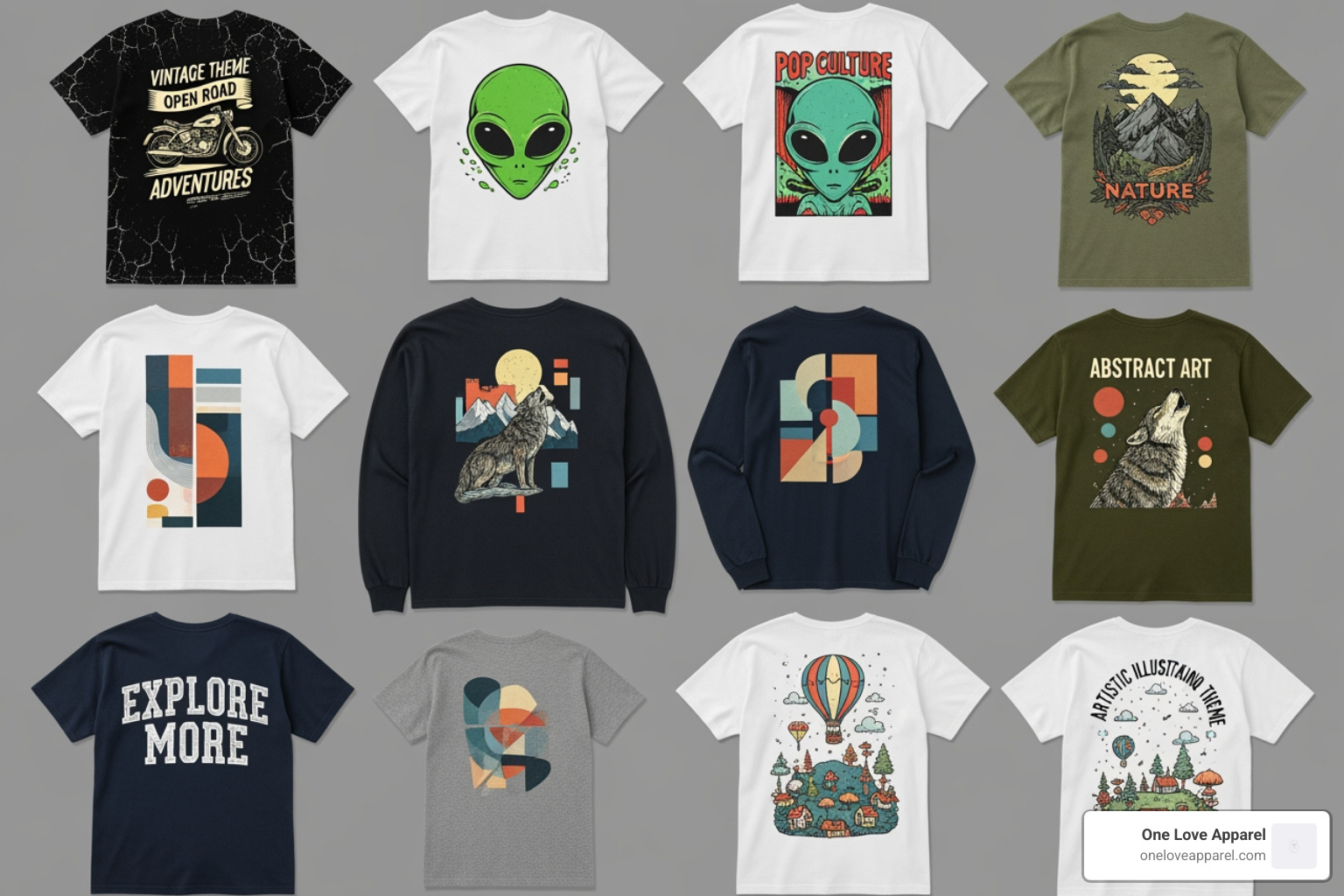 collage of back print t-shirt styles - back printed t shirt