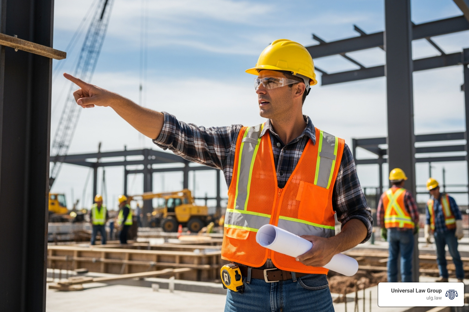 Houston construction worker in hard hat at industrial worksite - Houston Workplace Injury Lawyer