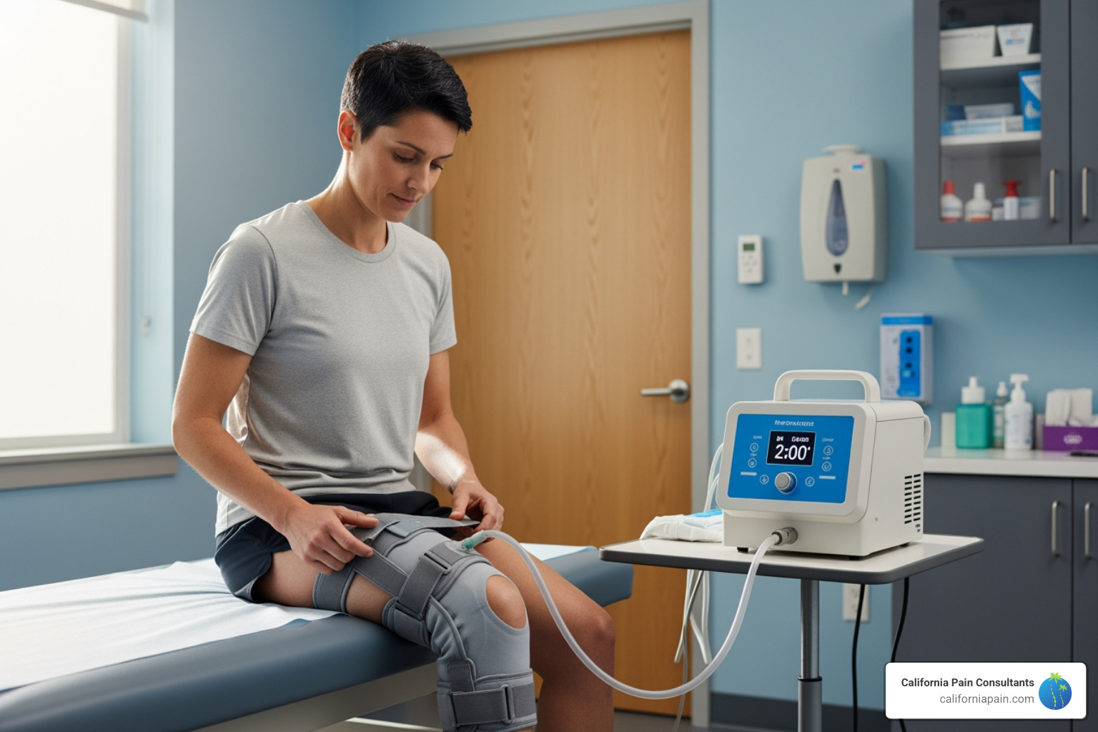 patient using cold therapy machine on knee - non opioid pain management after surgery