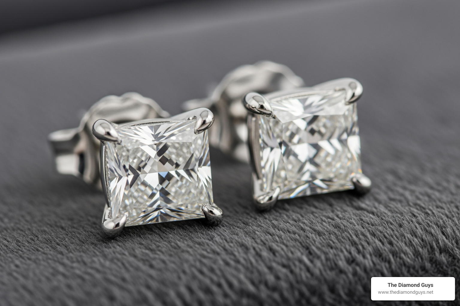 princess cut diamond studs in a four-prong white gold setting - princess cut diamond studs