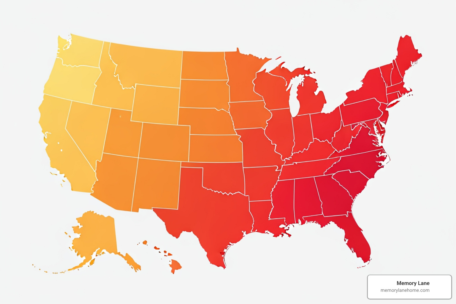 map of the U.S. highlighting cost variations for memory care by state - average memory care cost map of the U.S. highlighting cost variations for memory care by state - average memory care cost