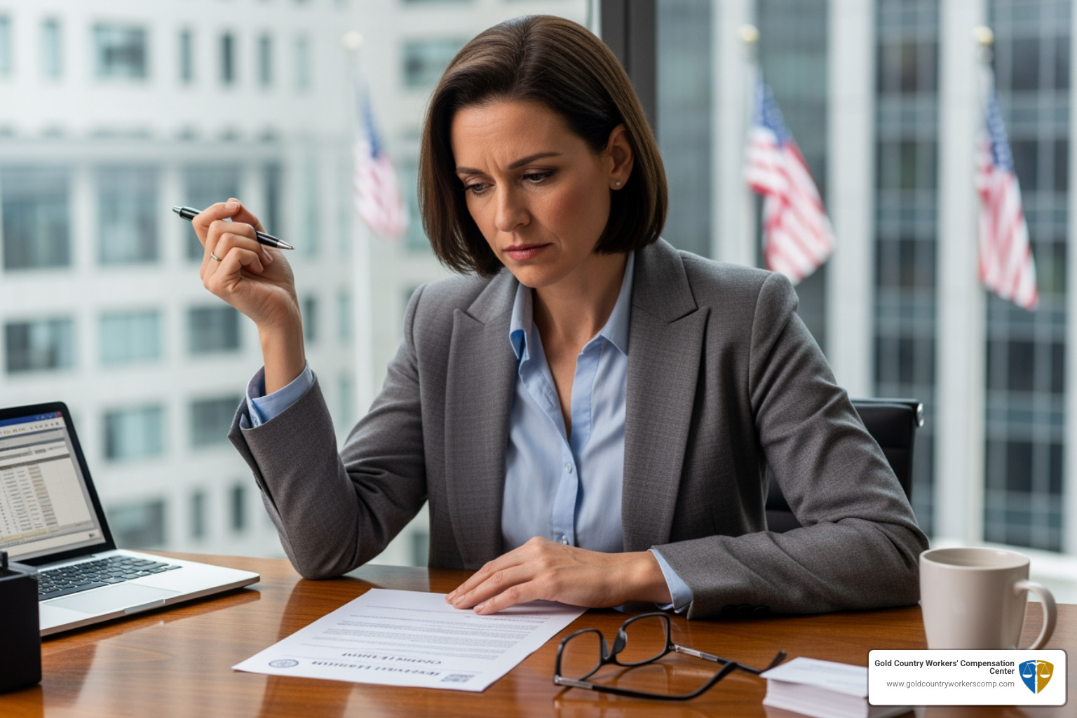 small business owner looking at an official notice - California workers comp law