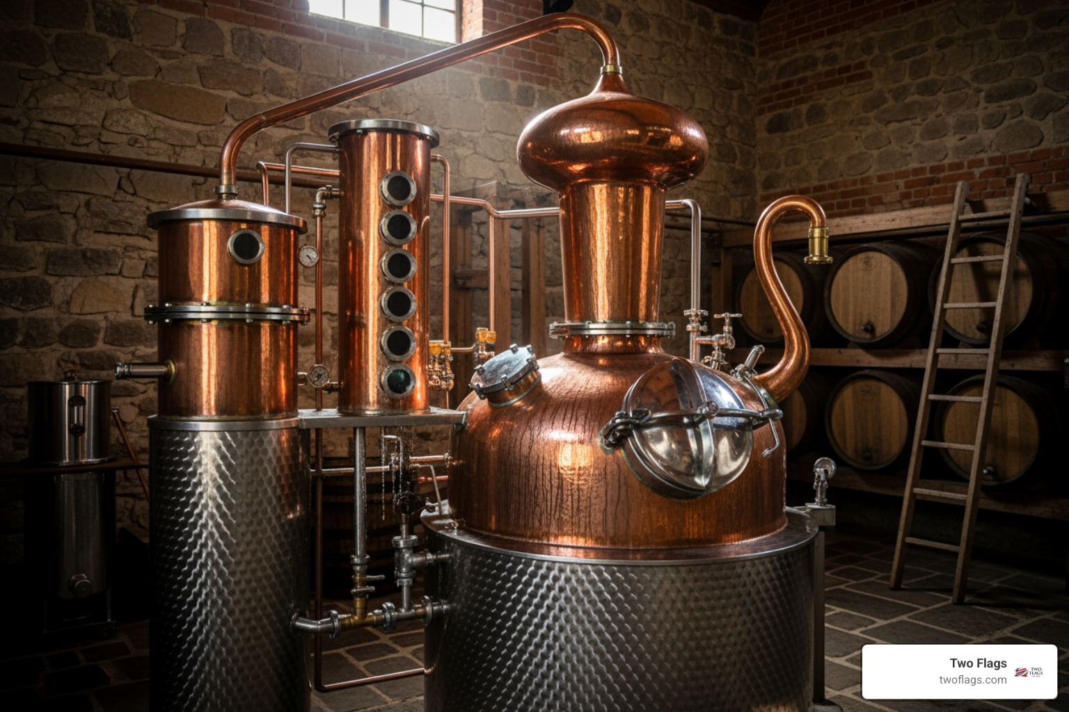 Traditional copper pot still in a Polish distillery - polish premium vodka