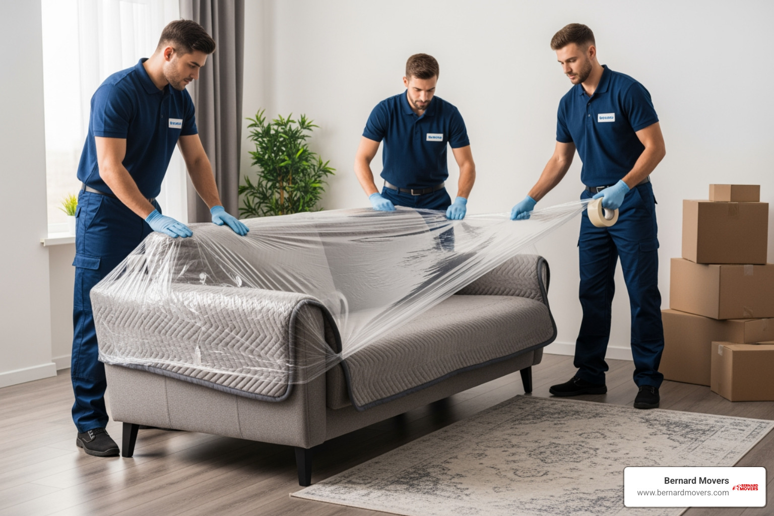 Bernard Movers team carefully wrapping furniture - packers and movers within city Bernard Movers team carefully wrapping furniture - packers and movers within city
