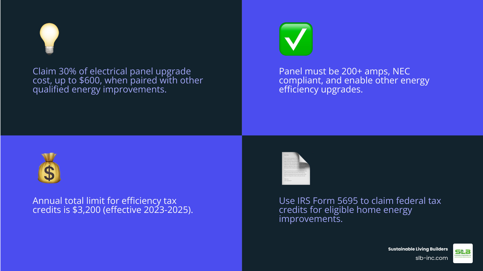 Infographic detailing federal tax credits for home energy improvements - upgrade house electrical panel infographic 4_facts_emoji_blue Infographic detailing federal tax credits for home energy improvements - upgrade house electrical panel infographic 4_facts_emoji_blue