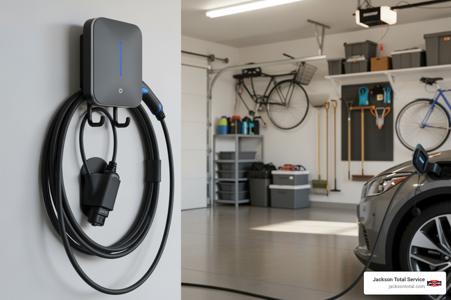 Wall-mounted EV charger in a residential garage - electrical installation fort myers fl