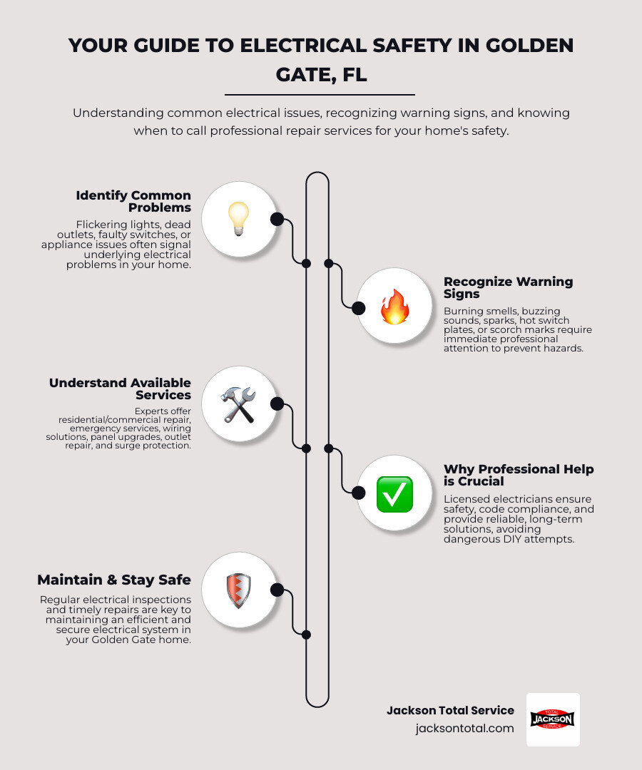 Infographic detailing common electrical repair services and when to call a professional electrician in Golden Gate, FL - electrical repair near golden gate fl infographic infographic-line-5-steps-elegant_beige