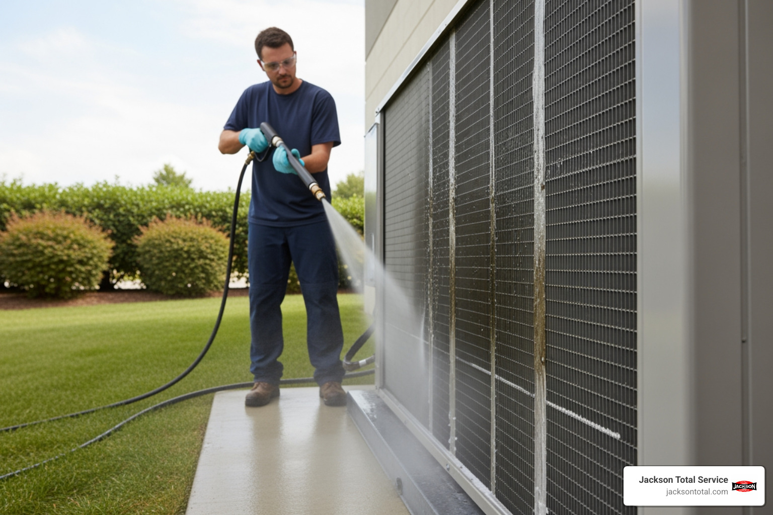 technician cleaning an outdoor condenser coil - ac not cooling near cape coral fl
