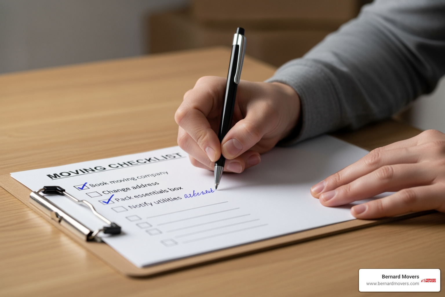 person creating a moving checklist on a clipboard - moving estimate for 1 bedroom apartment