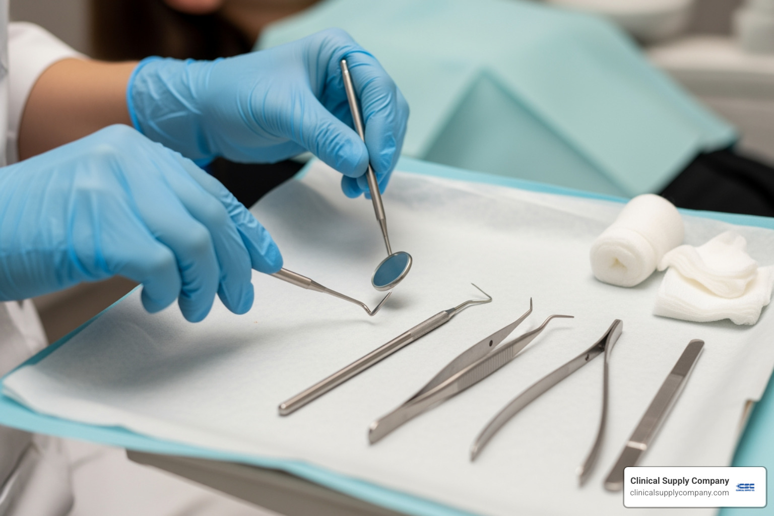dentist working with instruments on a tray cover during a procedure - tray covers dental