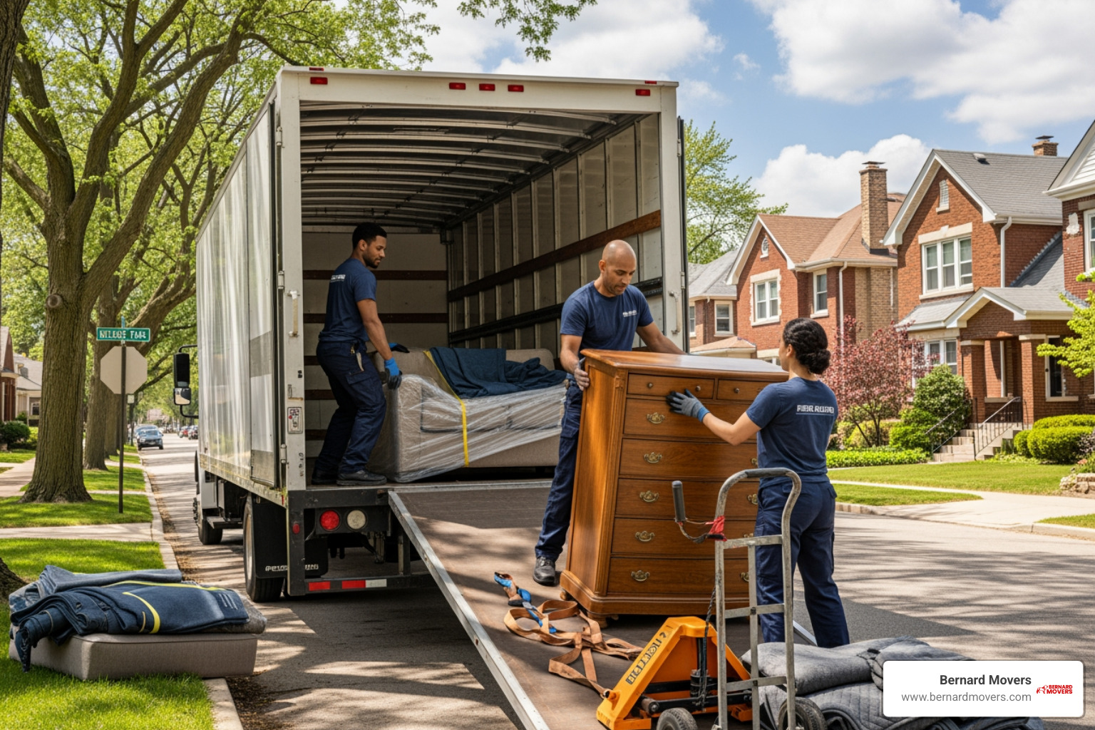 movers carefully loading furniture onto a truck in Melrose Park, IL - moving companies across state lines