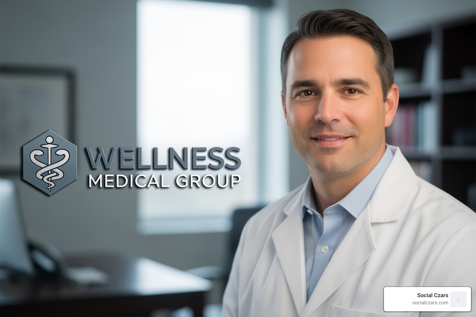 physician's professional headshot next to their practice's logo - physician online marketing