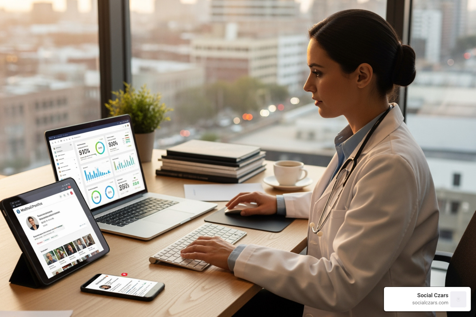 clean, mobile-responsive medical practice website on phone and desktop - physician online marketing