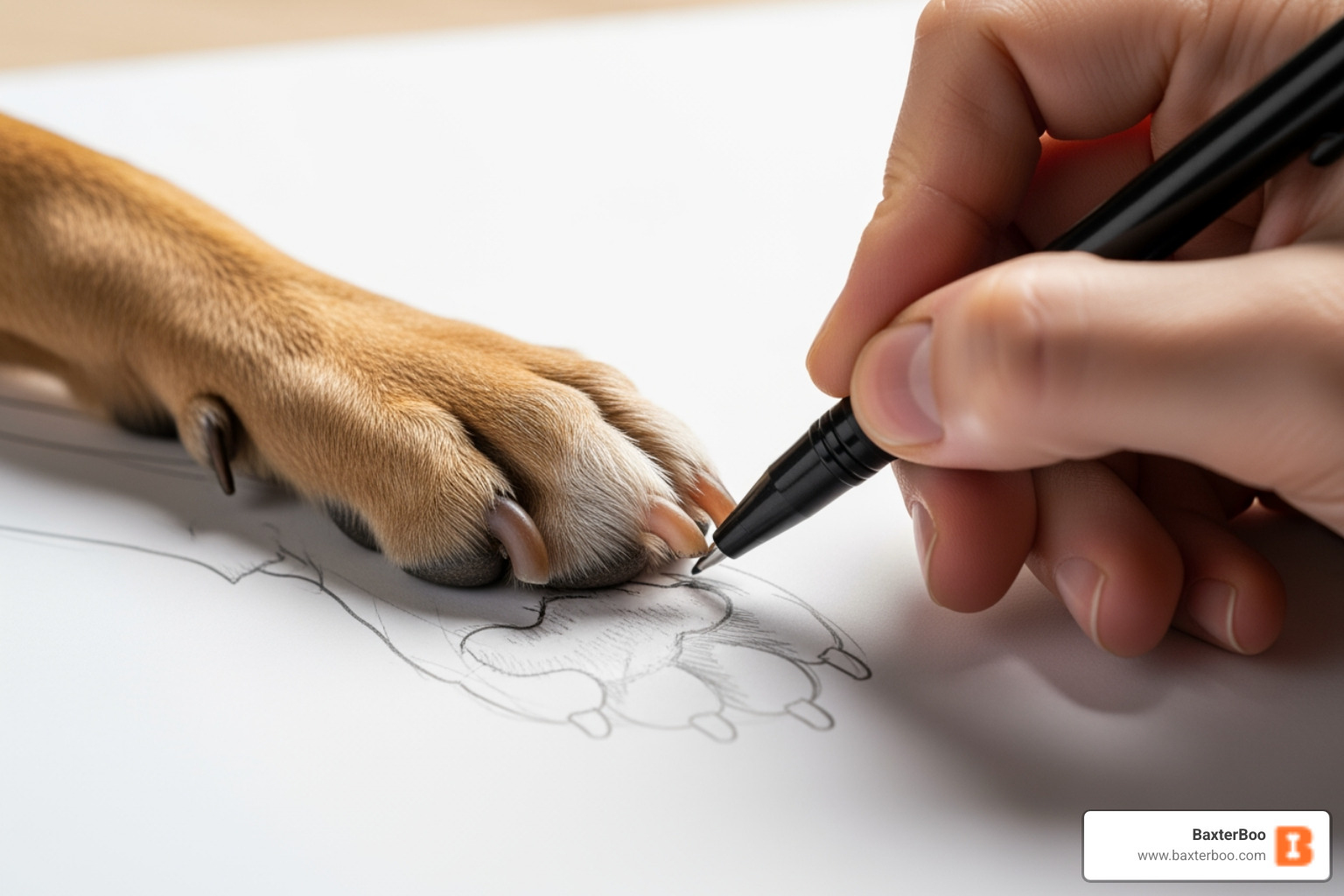 drawing illustrating the paw measurement process on a piece of paper - dog boots