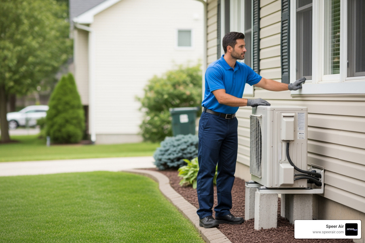 A technician carefully assessing a home's exterior for unit placement, considering factors like shade, proximity to windows, and overall aesthetics - heat pump installation rockaway A technician carefully assessing a home's exterior for unit placement, considering factors like shade, proximity to windows, and overall aesthetics - heat pump installation rockaway